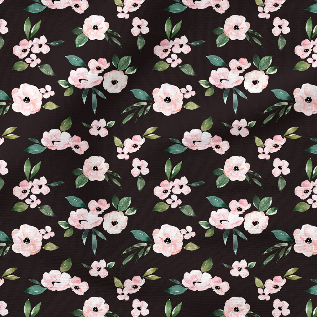 Blush Floral (Black) | Botanical Fabric Design | Cate and Rainn