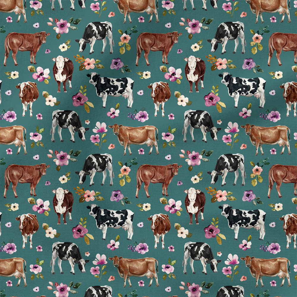 Cow Floral (Teal) | Botanical