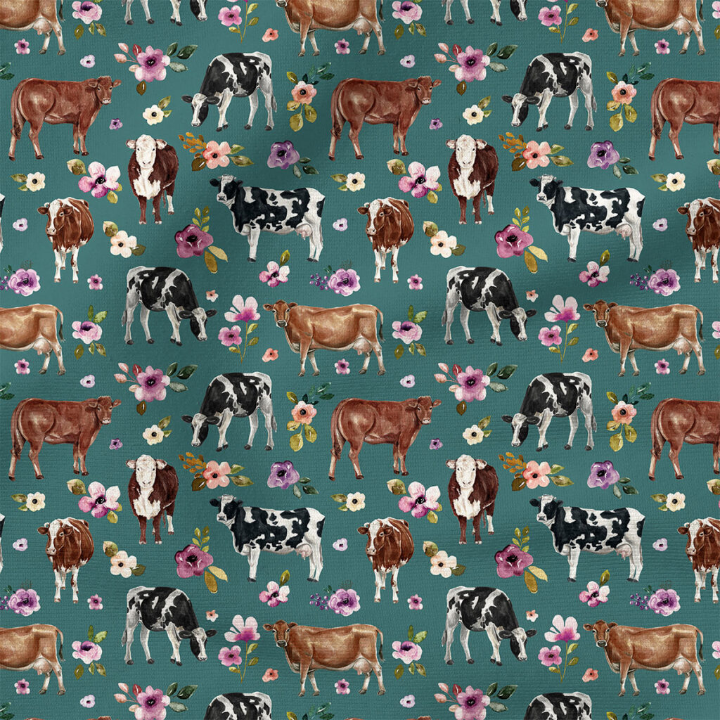 Cow Floral (Teal) | Botanical