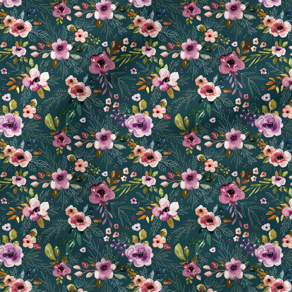 Boho Floral (Teal) | Botanical Fabric Design | Cate and Rainn