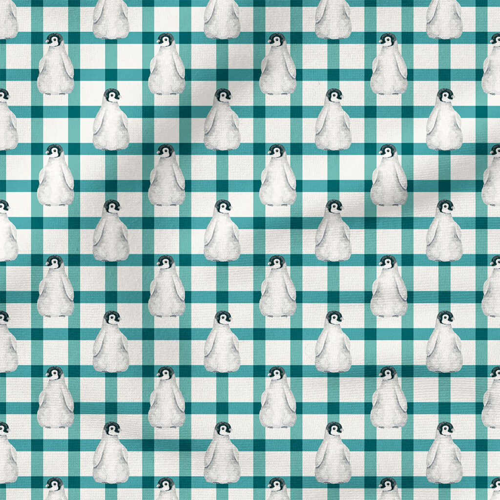 Penguin Plaid (Teal and Cream) | Holiday