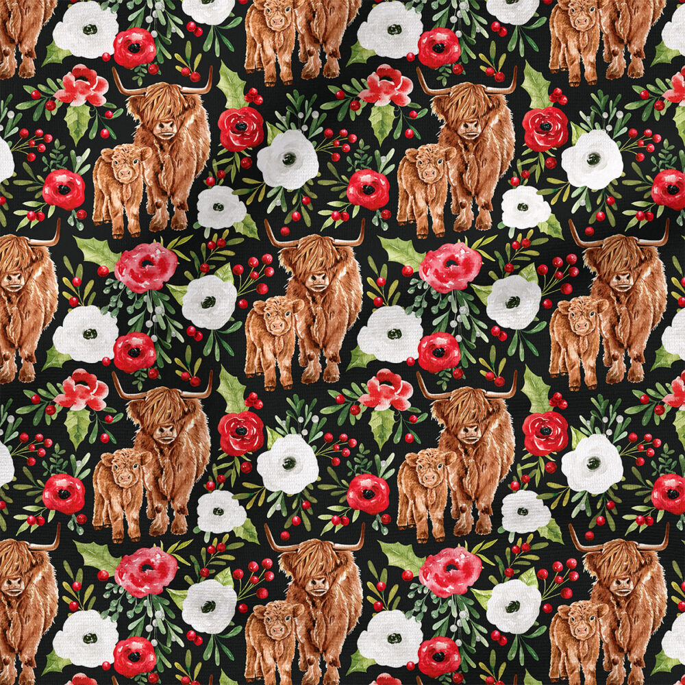 Highland Cows Floral (Black) | Holiday