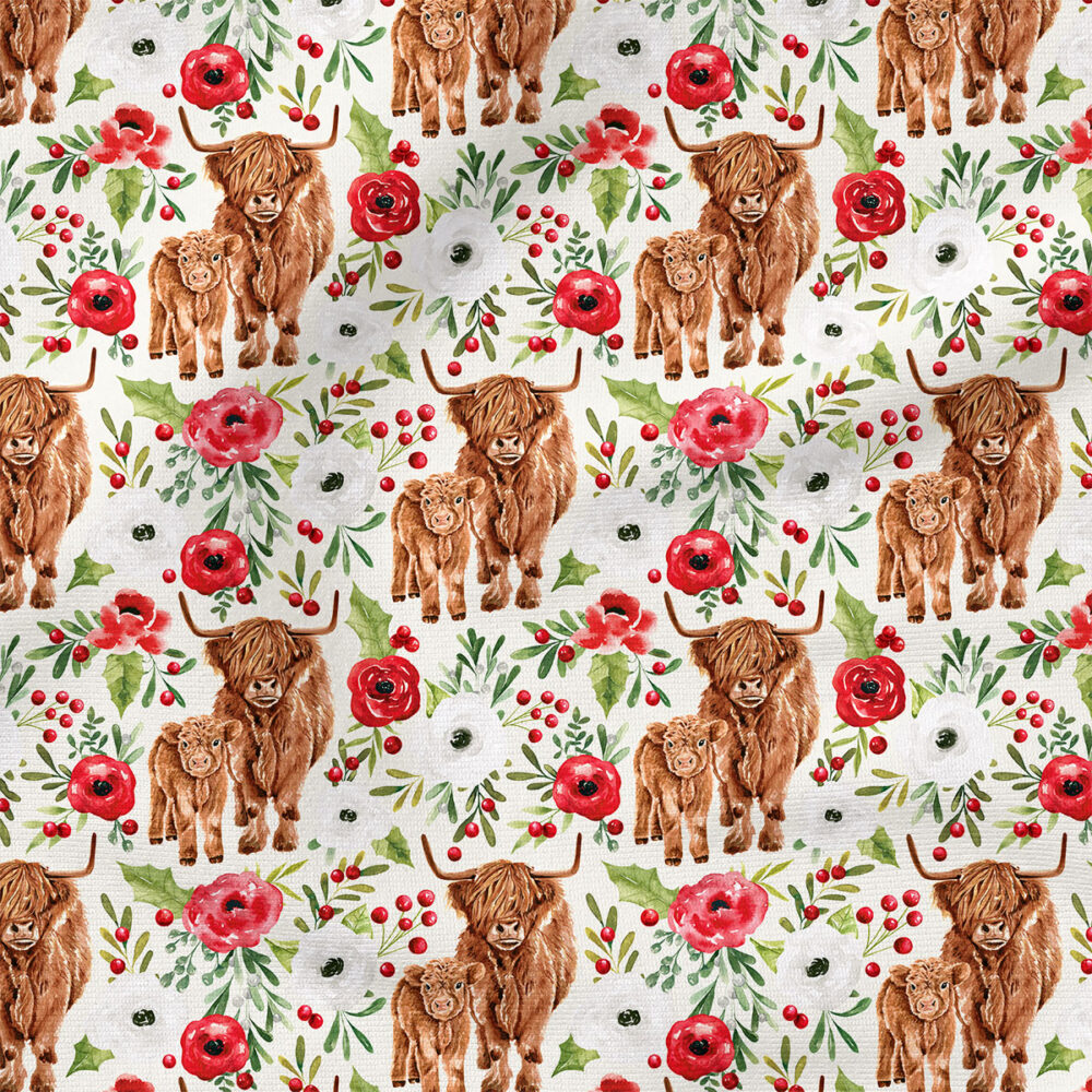 Highland Cows Floral (Cream) | Holiday