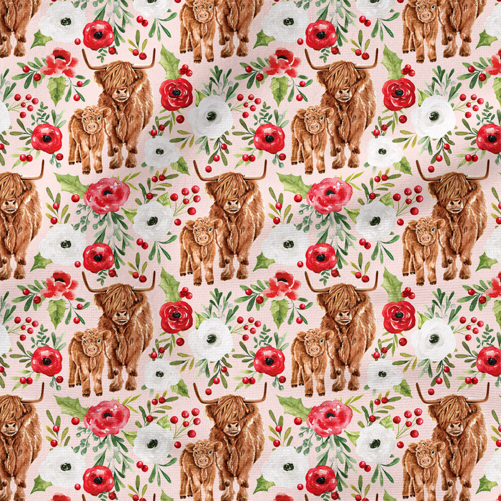 Highland Cows Floral (Pink) | Holiday