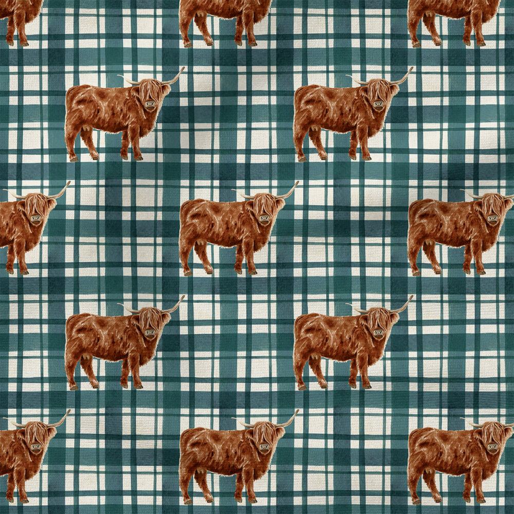 Burlap Highland Cow Plaid (Teal) | Texture