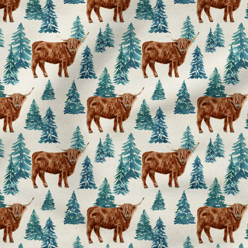 Burlap Highland Cow Trees | Texture