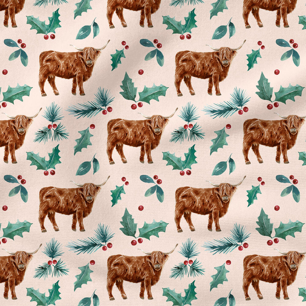 Highland Cow (Pink) | Holiday Fabric Design | Cate and Rainn