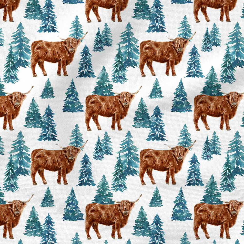 Highland Cow Trees | Holiday Fabric Design | Cate and Rainn