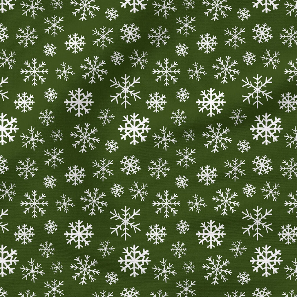 Snowflakes (Green) | Winter Fabric Design | Cate and Rainn