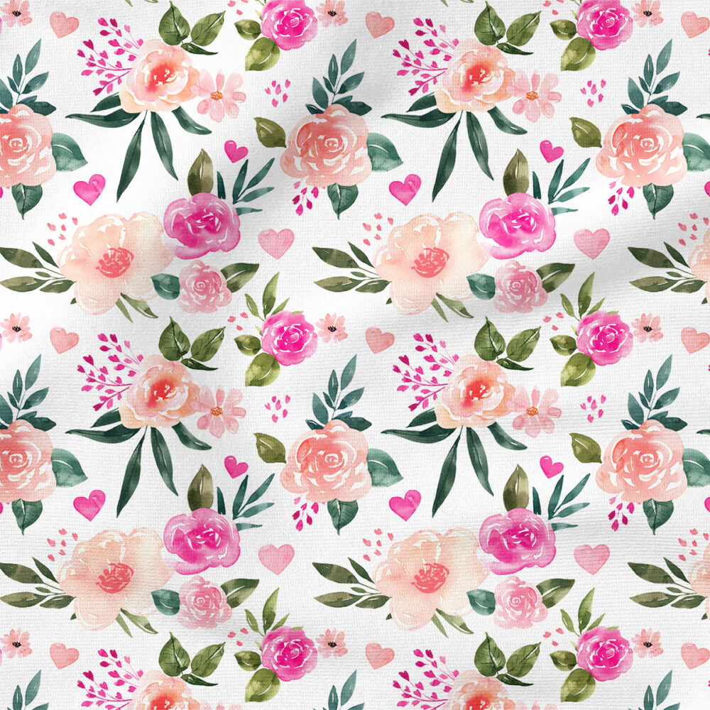 Valentines Floral (White) | Botanical Fabric Design | Cate and Rainn