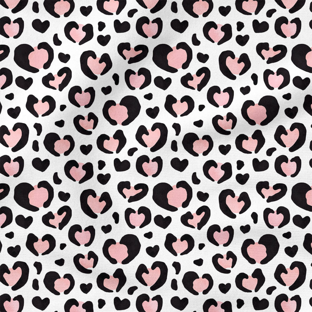 Valentines Leopard Print Hearts (Black Pink) | Animals Fabric Design | Cate and Rainn