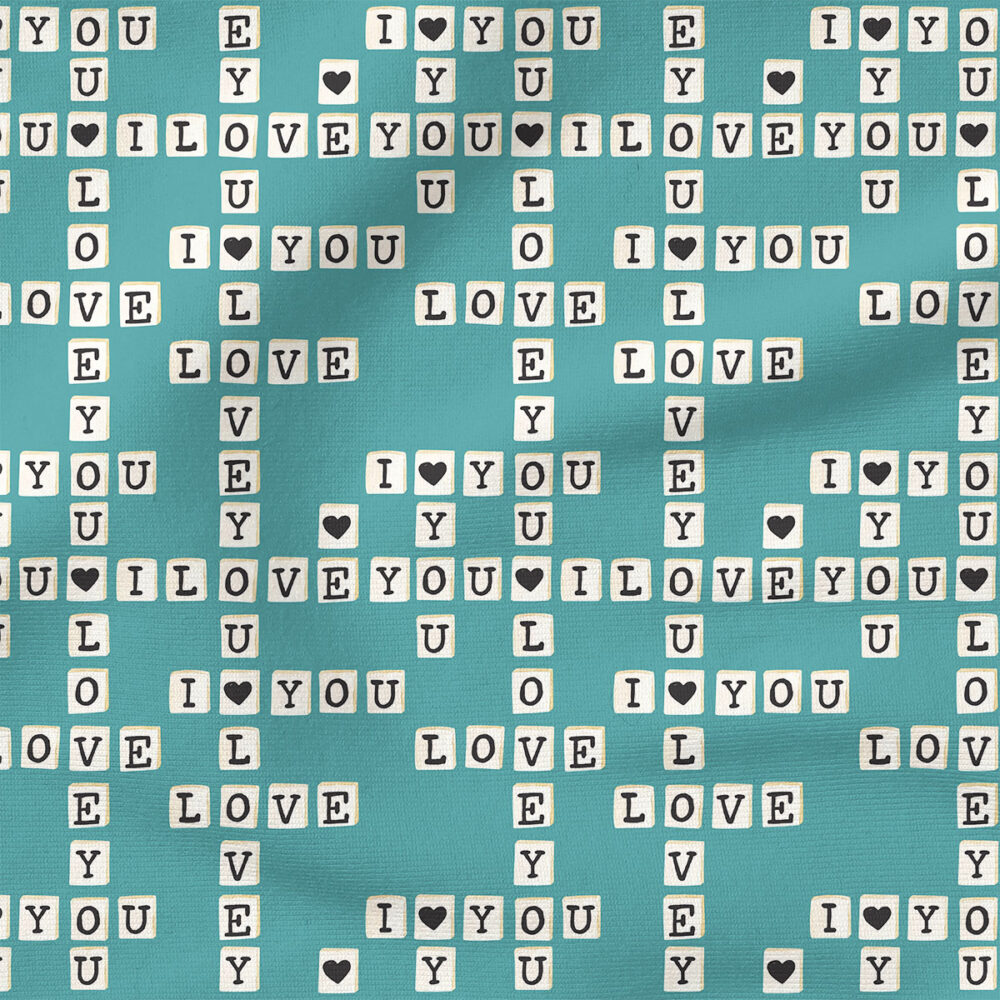 Valentines Letter Tiles (Teal) |  Fabric Design | Cate and Rainn