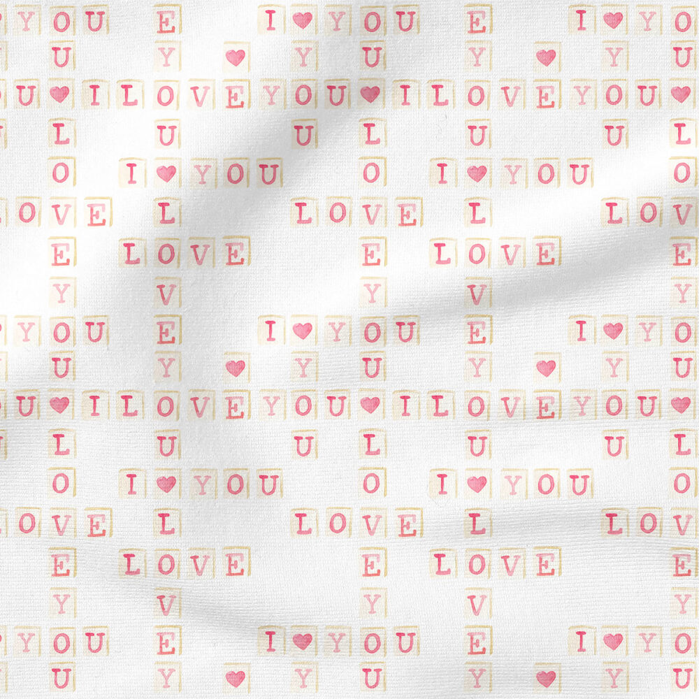 Valentines Pink Letter Tiles (White) |  Fabric Design | Cate and Rainn