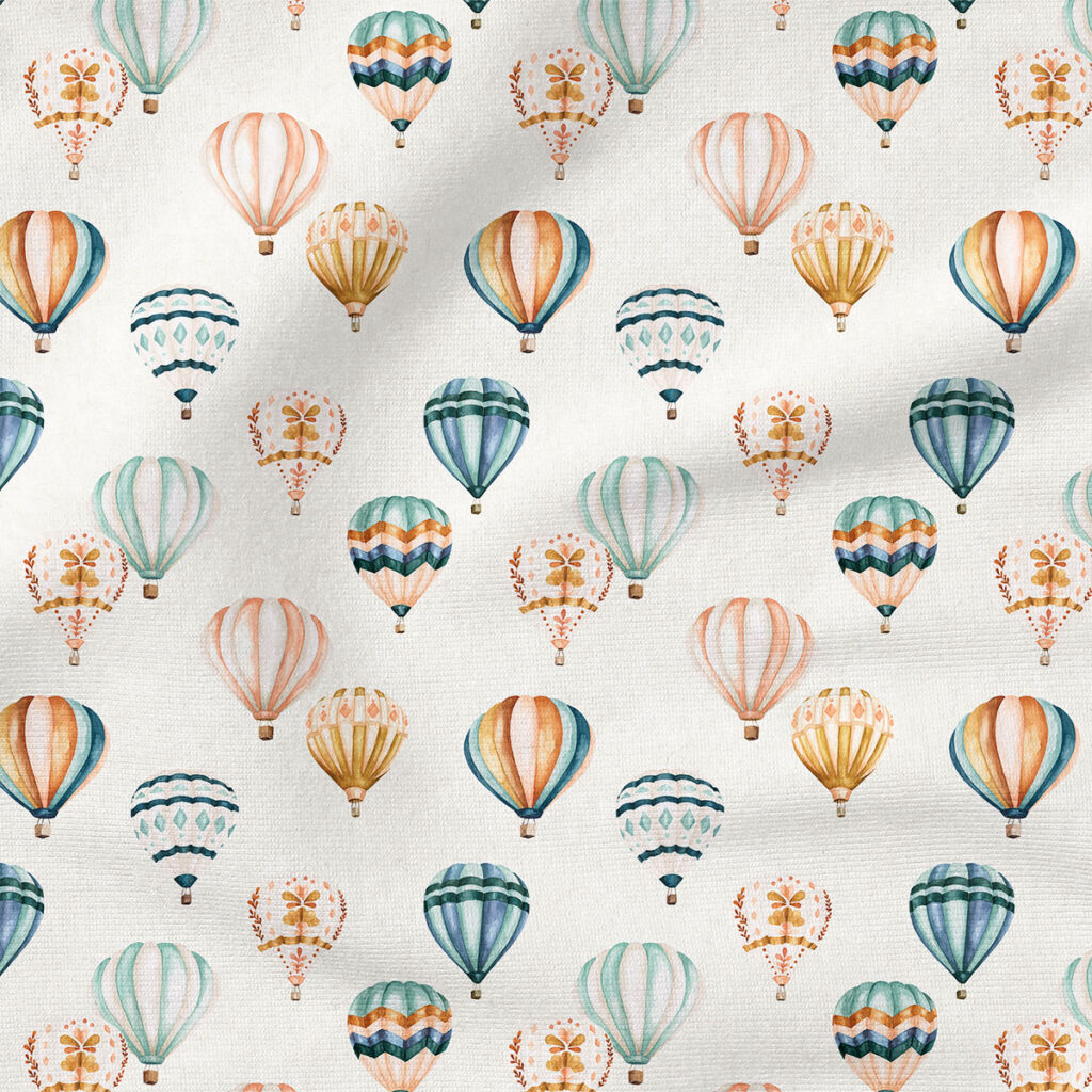 Hot Air Balloons (Cream) | Stripes and Shapes Fabric Design | Cate and Rainn