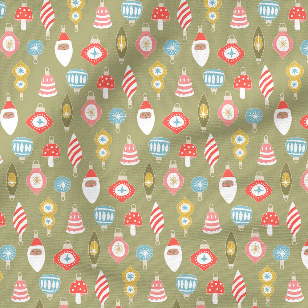 Retro Ornaments (Bright) | Christmas Fabric Design | Hey Cute Design