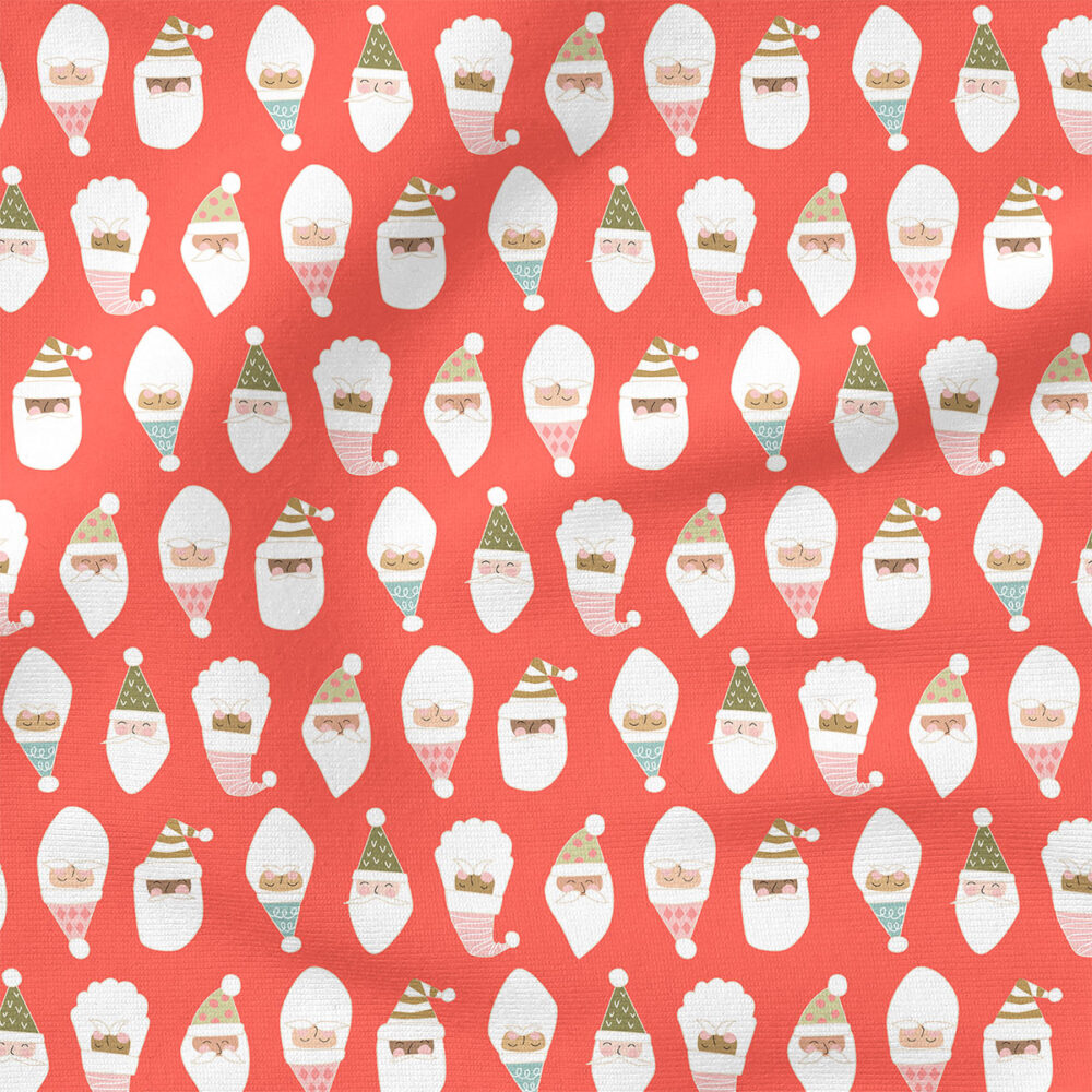 Retro Santa Faces (Bright) | Christmas Fabric Design | Hey Cute Design