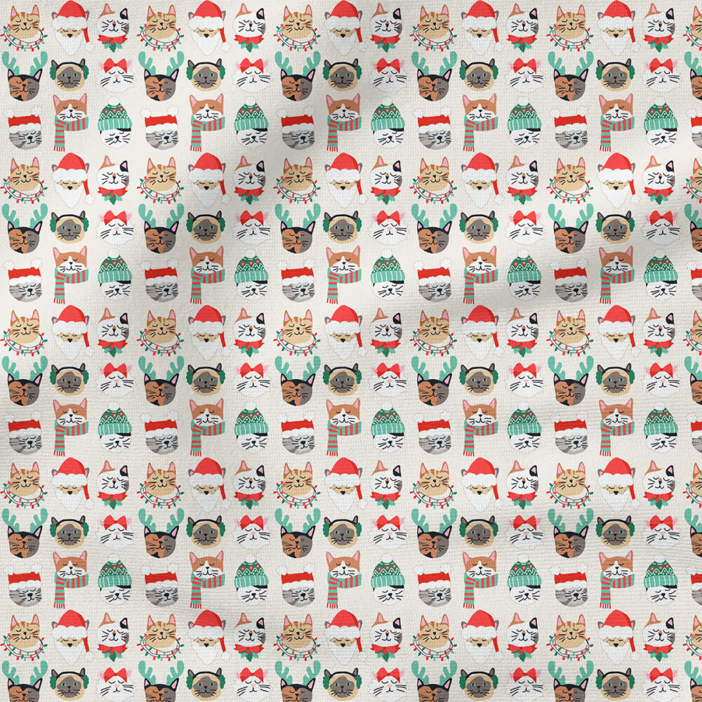 Christmas Cats (White) | Christmas Fabric Design | Hey Cute Design