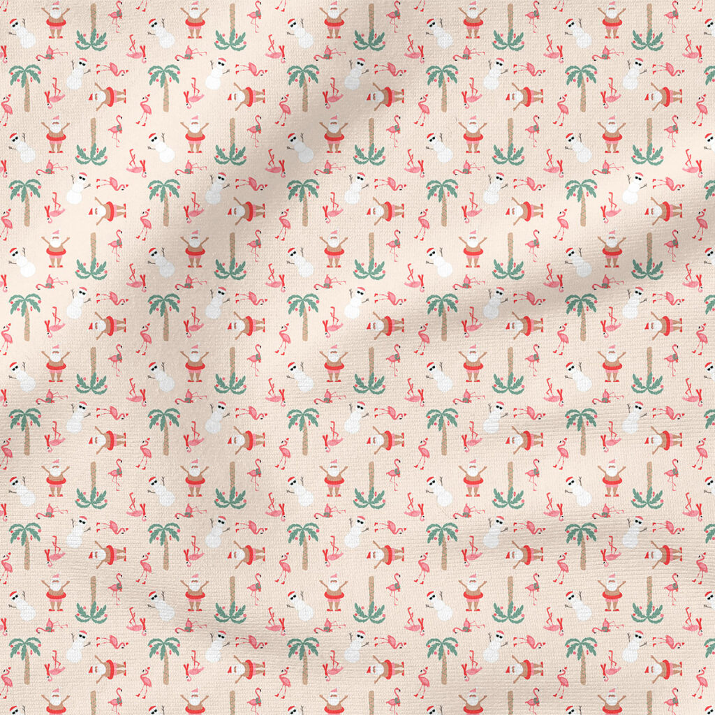 Santa and Snowmen (Pink) | Christmas Fabric Design | Hey Cute Design