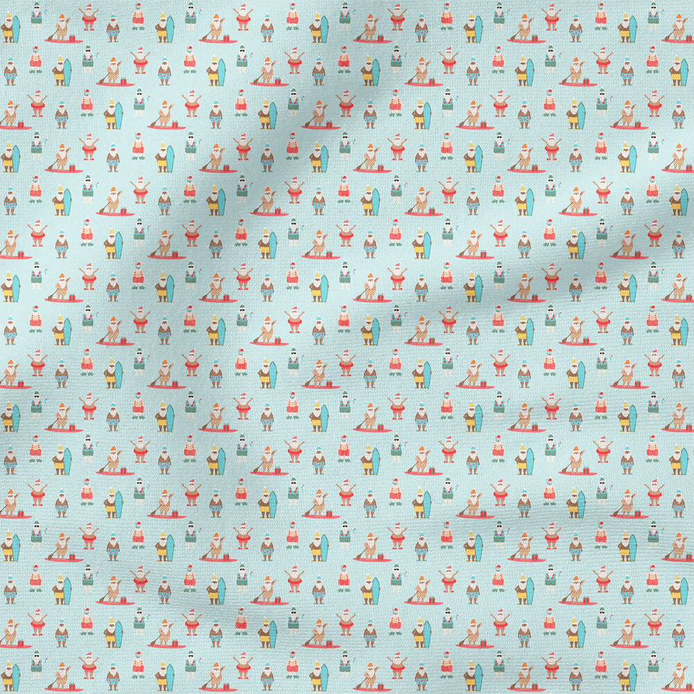 Surfin Santa (Blue) | Christmas Fabric Design | Hey Cute Design