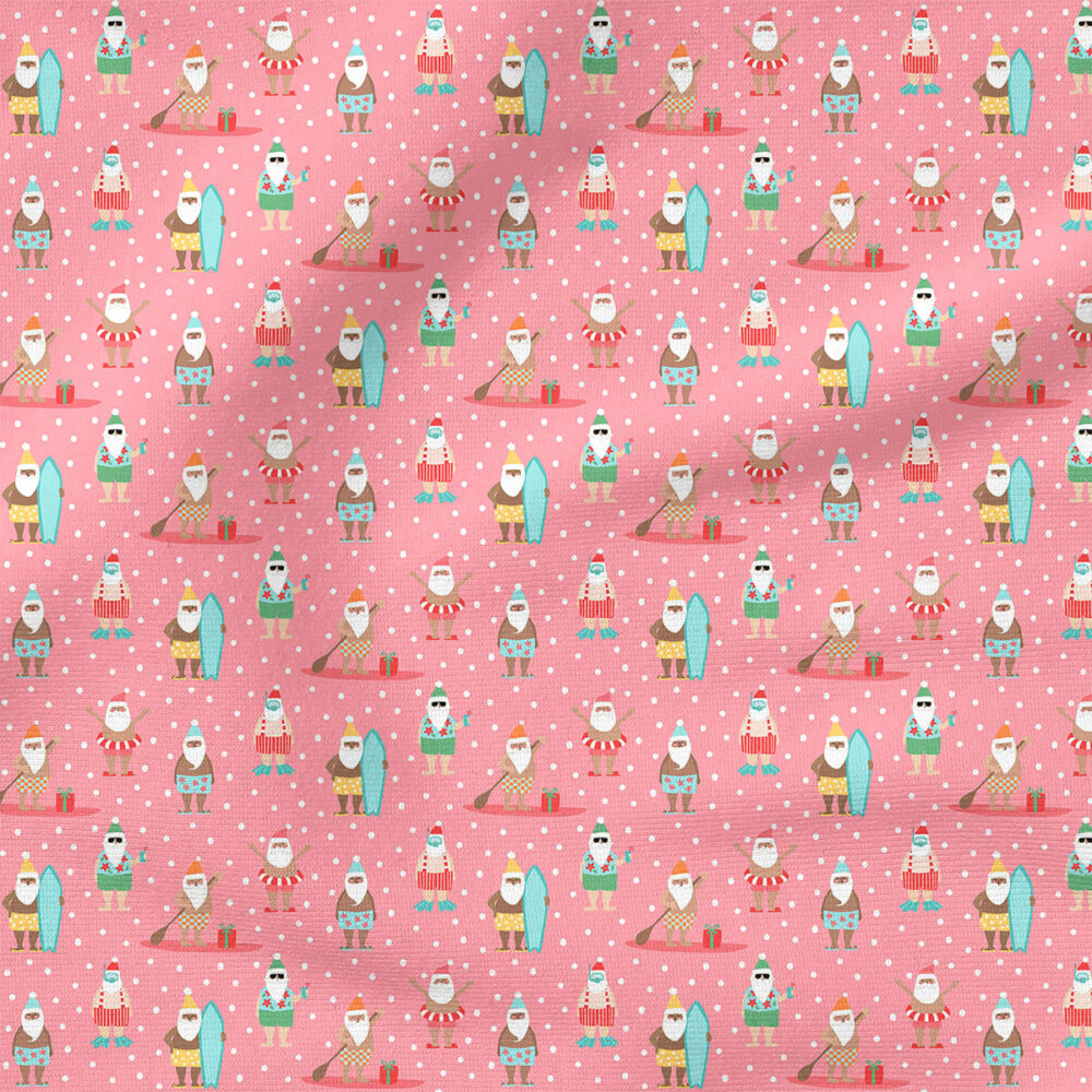 Surfin Santa (Pink) | Christmas Fabric Design | Hey Cute Design