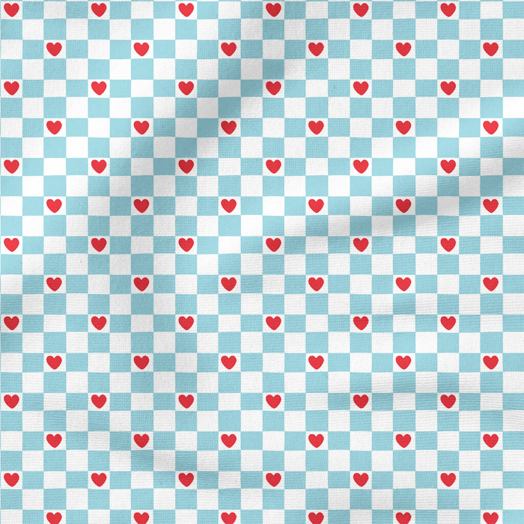 Heart Checker (Blue) | Valentine's Day Fabric Design | Hey Cute Design