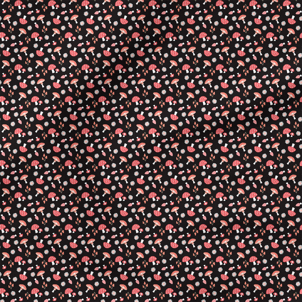 Mushroom Hearts (Black) | Valentine's Day Fabric Design | Hey Cute Design