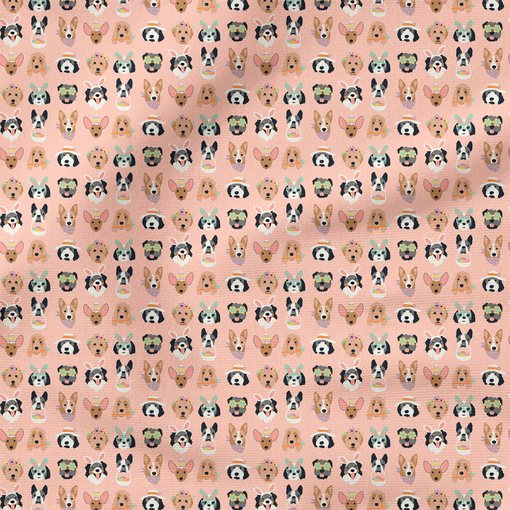 Easter Pups (Peach) | Animals Fabric Design | Hey Cute Design