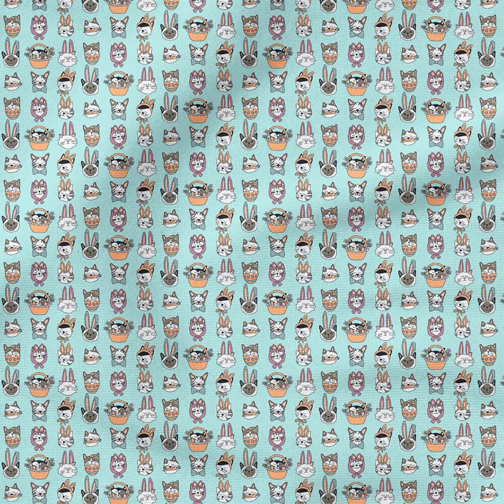 Easter Cats (Blue) | Animals Fabric Design | Hey Cute Design