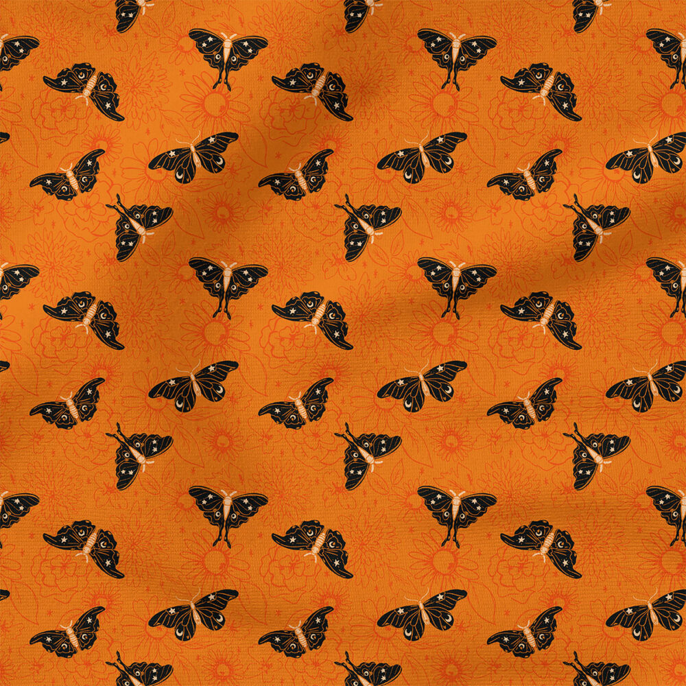 Moon Moth (Orange) | Autumn Fabric Design | Juniper Row Design