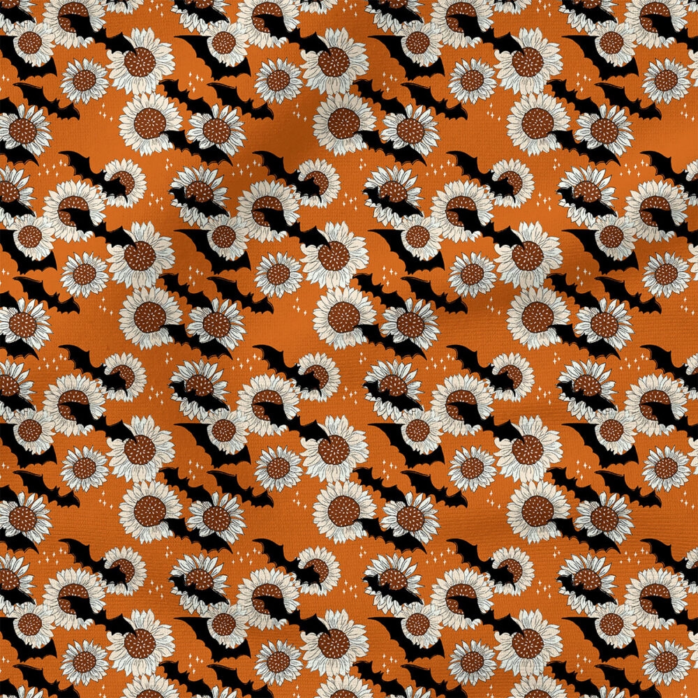 Batty Sunflower (Orange) | Autumn Fabric Design | Juniper Row Design