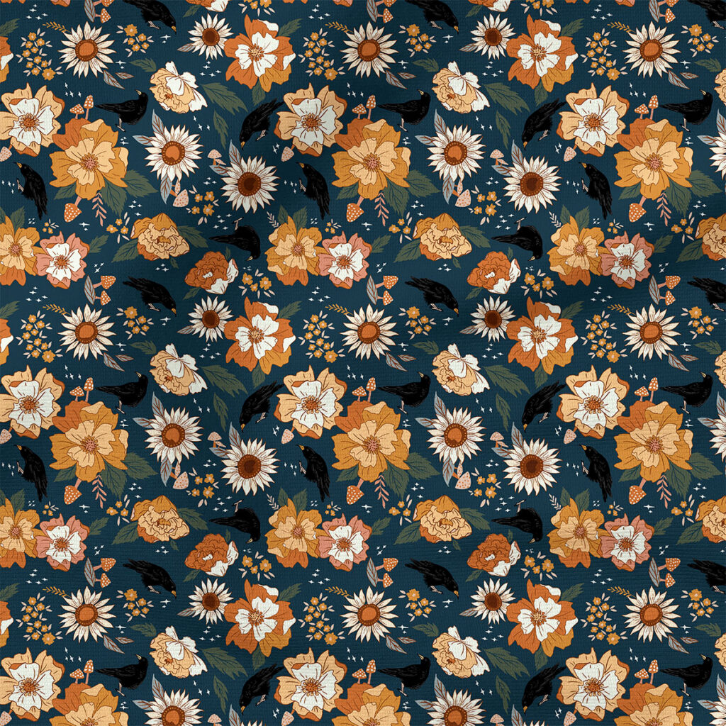 Golden Crow (Dark Sky) | Seasonal Fabric Design | Juniper Row Design