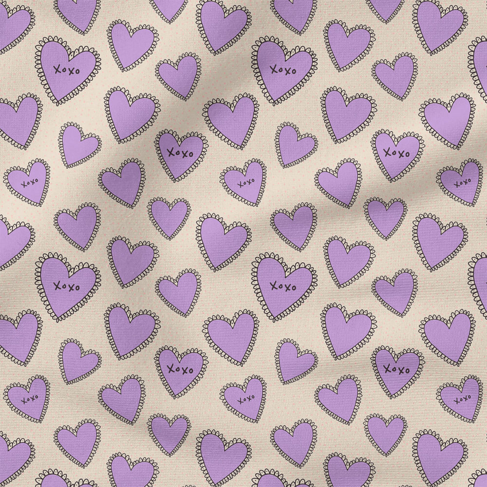 XOXO (Purple on Cream) | Valentine's Day Fabric Design | Juniper Row Design