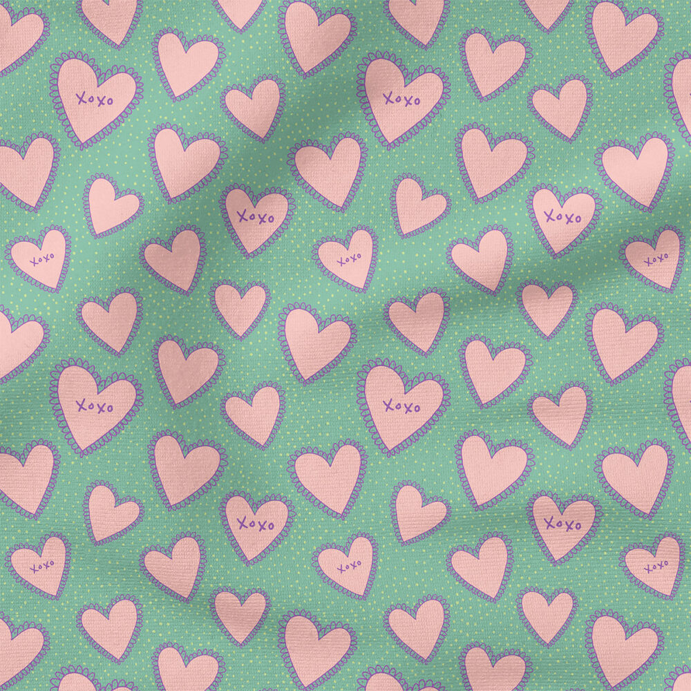 XOXO (Pink on Green) | Valentine's Day Fabric Design | Juniper Row Design