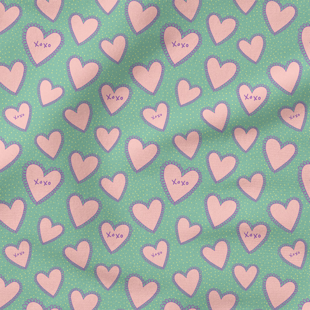 XOXO (Pink on Green) | Valentine's Day Fabric Design | Juniper Row Design