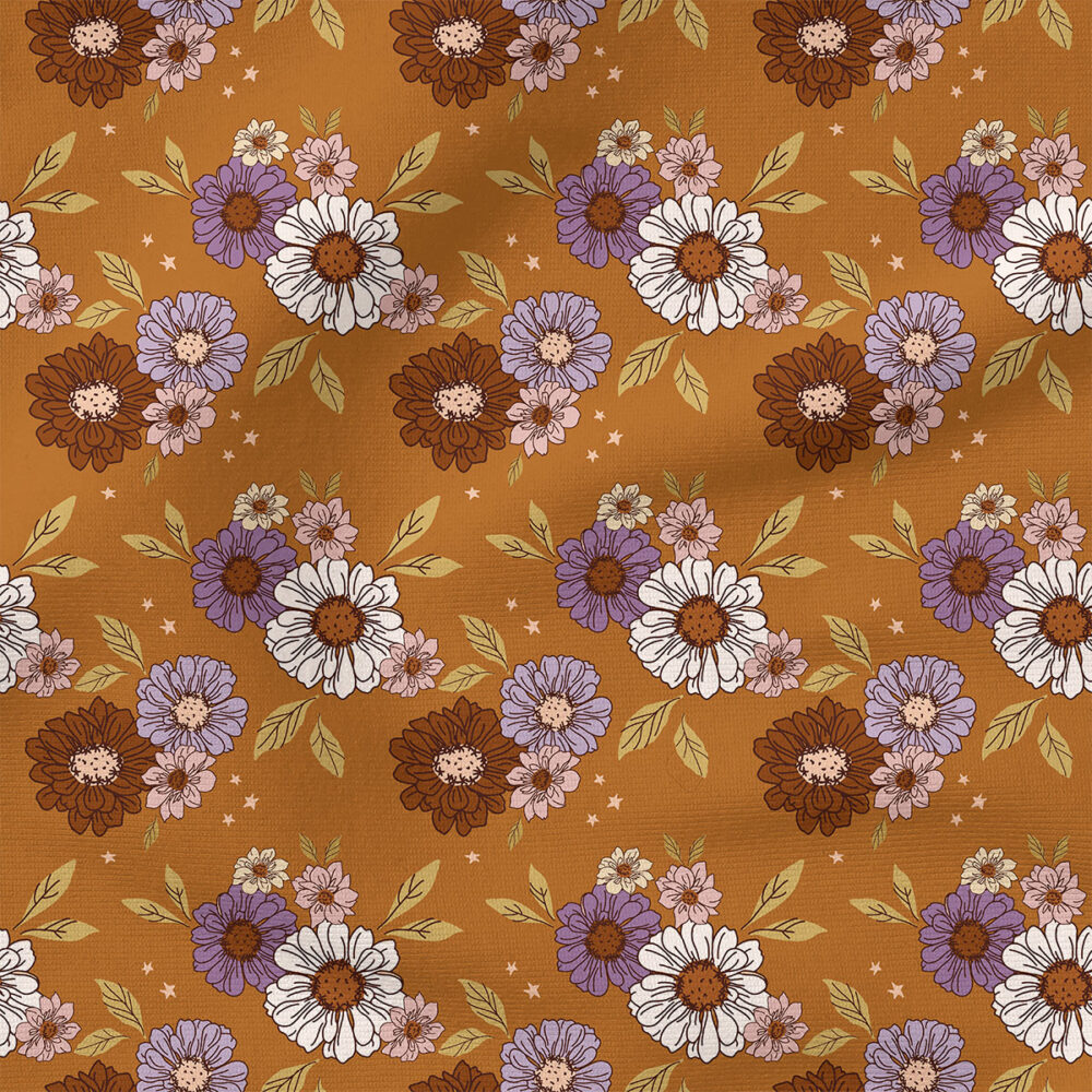 Floral (Dark on Brown) | Autumn Fabric Design | Juniper Row Design