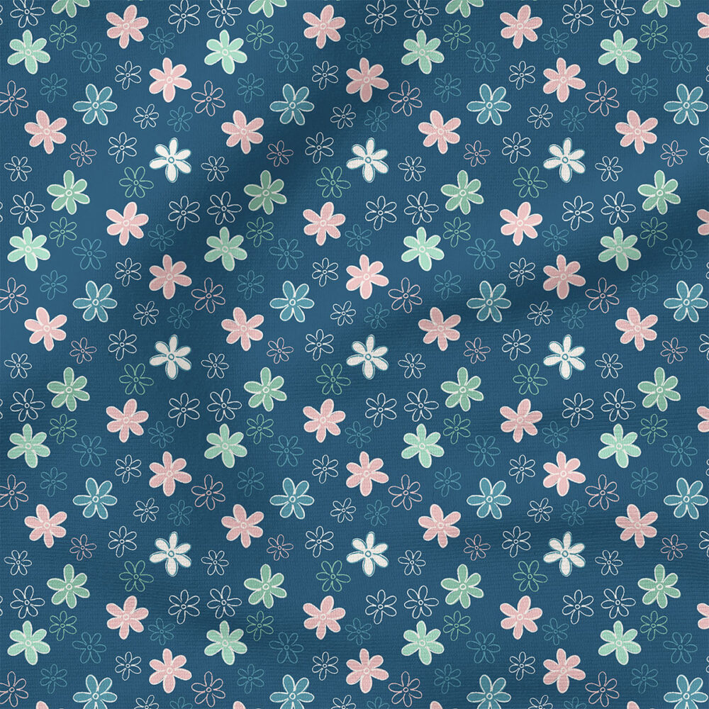 Doodle Flowers (Navy) | Seasonal Fabric Design | Juniper Row Design