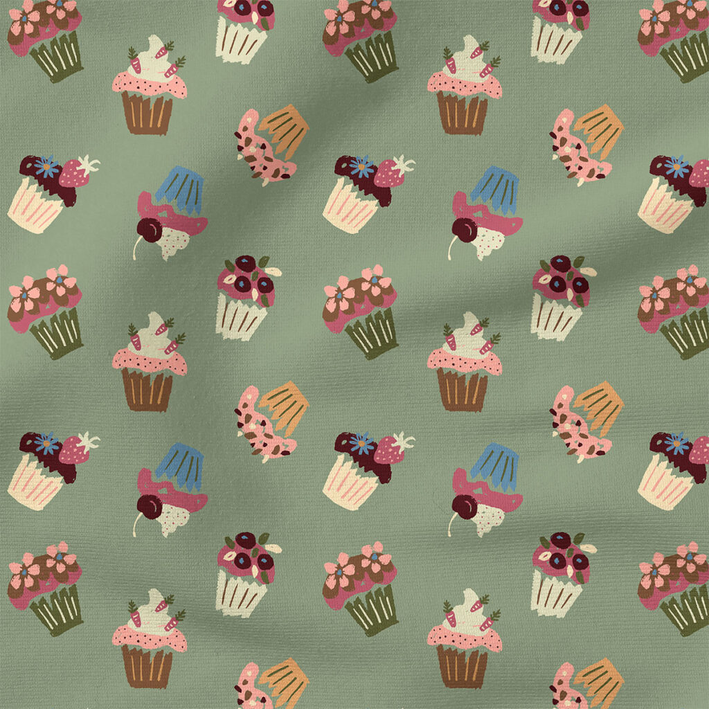 Cupcakes (Green) | Food Fabric Design | Studio Rianne