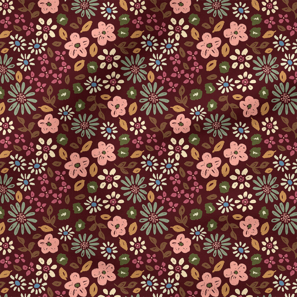 Garden Floral (Burgundy) | Botanical Fabric Design | Studio Rianne