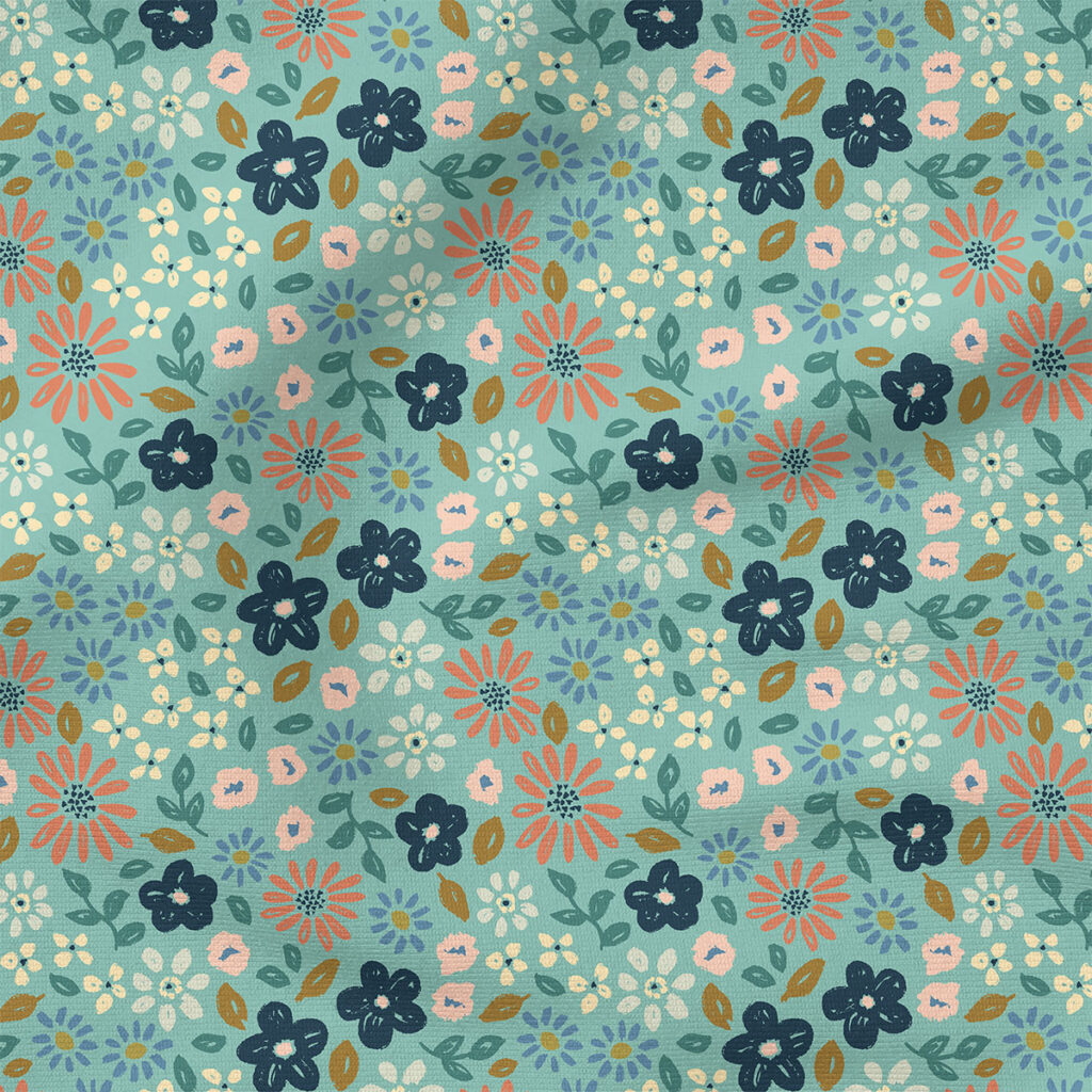 Garden Floral (Teal Green) | Botanical Fabric Design | Studio Rianne