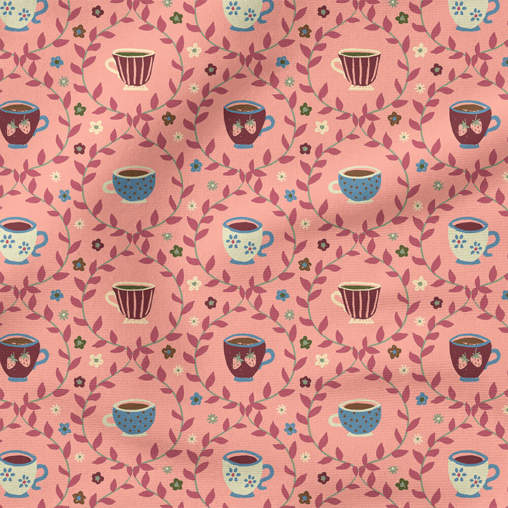 Tea Cups (Dusty Rose) | Food and Beverages Fabric Design | Studio Rianne