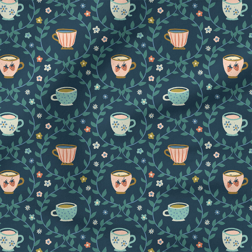 Tea Cups (Teal) | Food and Beverages Fabric Design | Studio Rianne