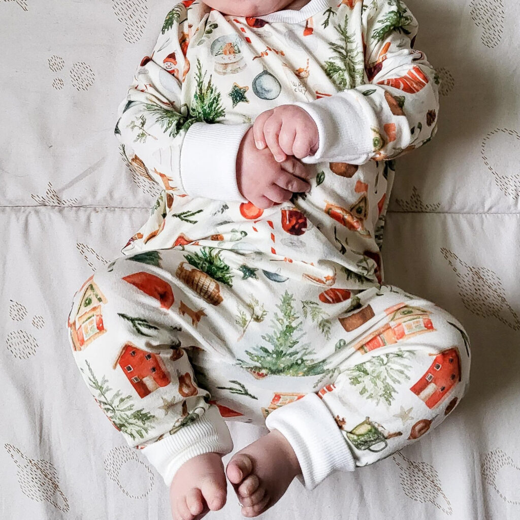 christmas pajamas made from custom printed fabric