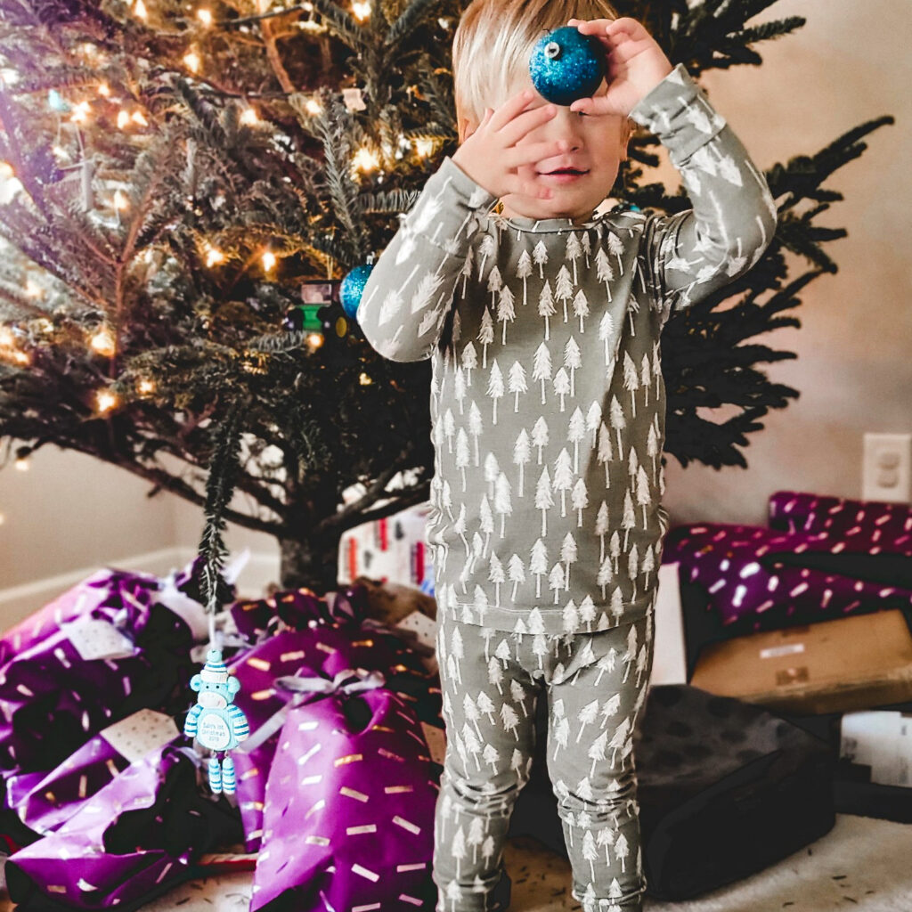 cute kid wearing custom made christmas pajamas